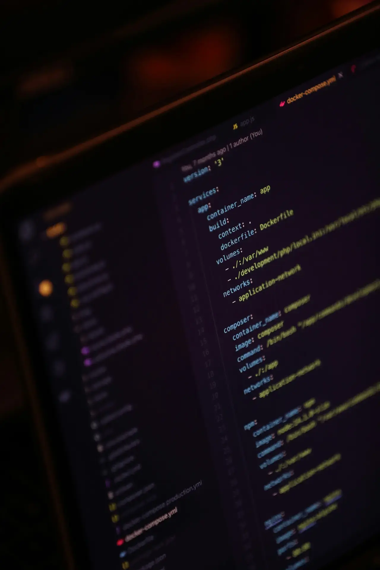 Code on a dark screen